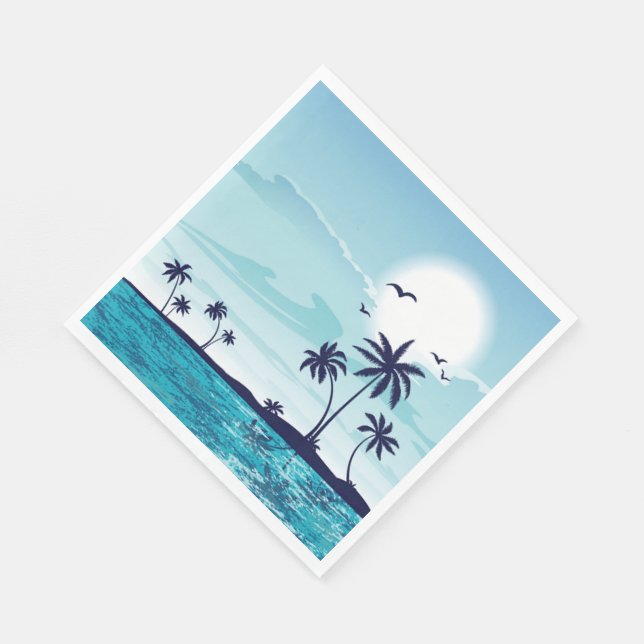 Beach Night with Moon Birds Palm Tree Ocean Napkin (Corner)