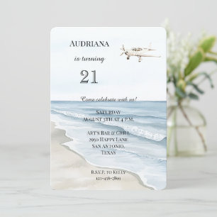Beach Ocean Aeroplane Birthday Invitation