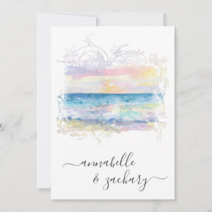 *~* Beach Ocean Art + RSVP -  QR AR7 Wedding Invitation
