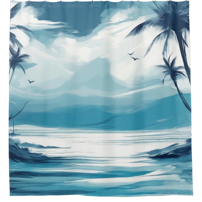 Beach Ocean Blue White sea Design 308 Shower Curtain (Front)
