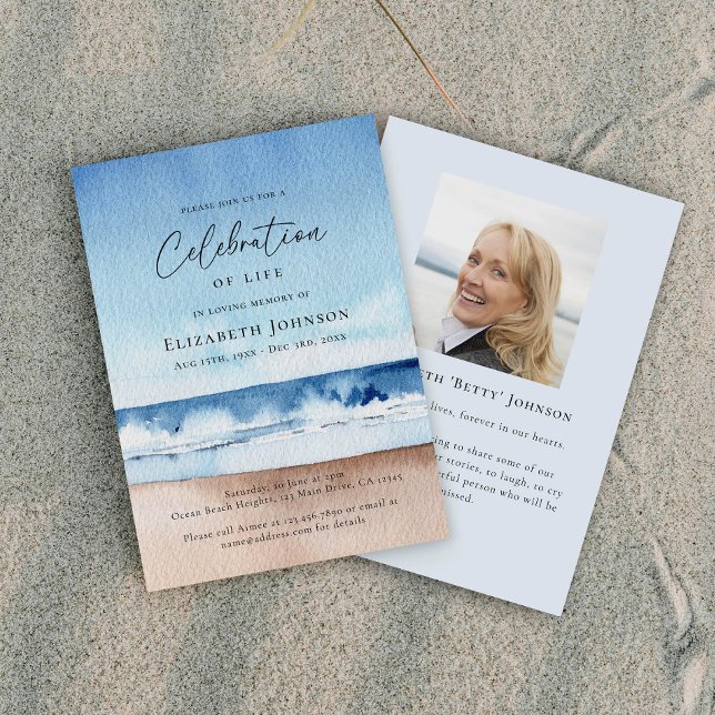 Beach Ocean Celebration of Life Memorial Invitation (Creator Uploaded)