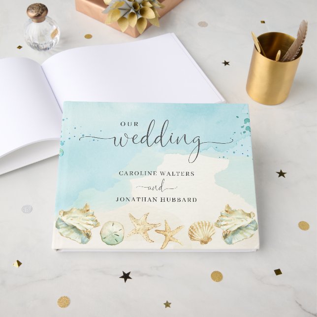 Beach Ocean Coastal Destination Wedding Guest Book (Front Open)