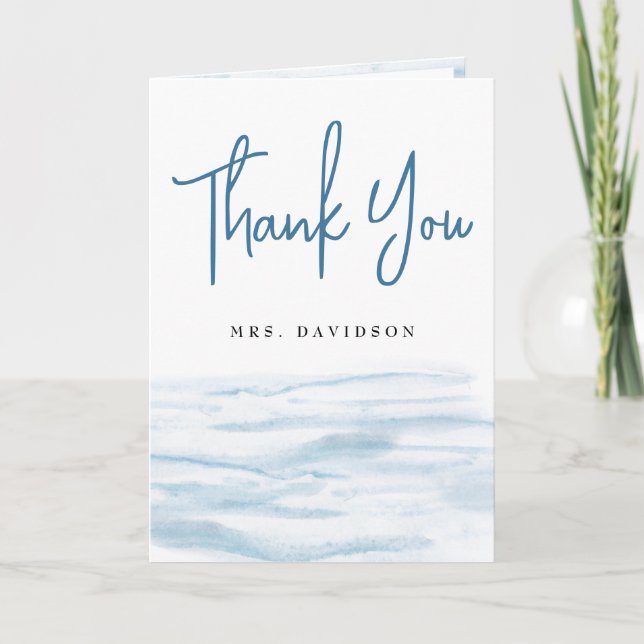 Beach Ocean Coastal Dusty Blue Bridal Shower Thank You Card (Front)