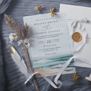 Beach Ocean Destination Elegant Modern Wedding Invitation