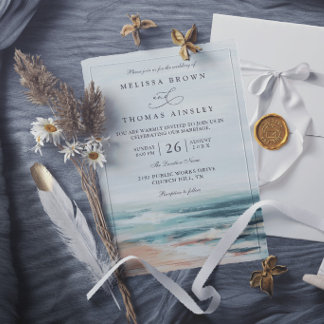 Beach Ocean Destination Elegant Modern Wedding Invitation