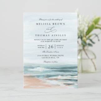 Beach Ocean Destination Elegant QR Code Wedding Invitation