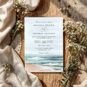Beach Ocean Destination Elegant QR Code Wedding Invitation