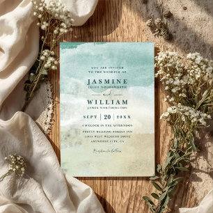 Beach Ocean Destination Elegant QR Code Wedding Invitation