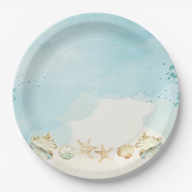 Beach Ocean Destination Wedding Bridal Birthday Paper Plate (Front)