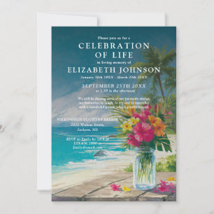 Beach Ocean Floral Celebration Of Life Funeral Invitation
