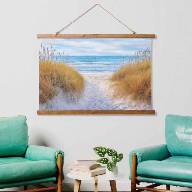 Beach Ocean Grasses Sand Dunes Pathway Art Hanging Tapestry (Living Room)