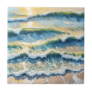 Beach Ocean Green Blue Yellow Design 345 Ceramic Tile