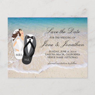 Beach Ocean "Mr. and Mrs." Wedding Save the Date Announcement Postcard