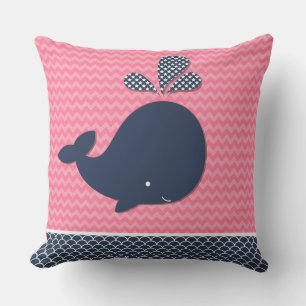 Beach Ocean Nautical Whale Pink Chevron Outdoor Cushion
