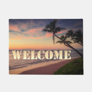 Beach, Ocean, Palm,Sunset ,Welcome Doormat