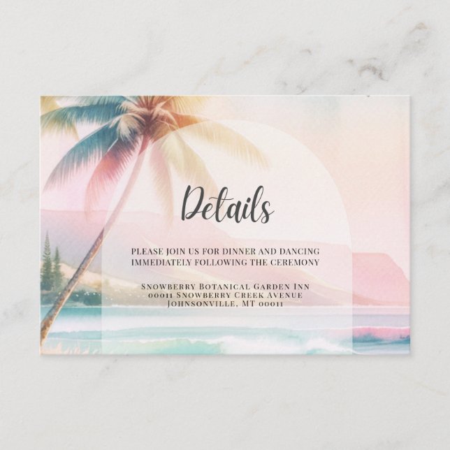 Beach Ocean Palm Tree Destination Wedding Enclosure Card (Front)