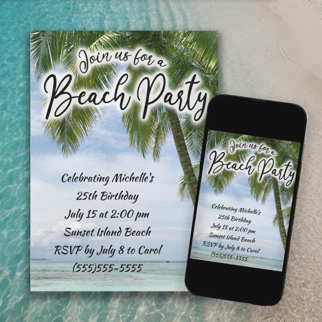 Beach Ocean Palm Trees Tropical Birthday  Invitation (Creator Uploaded)
