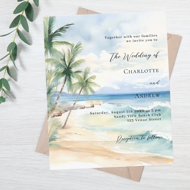 Beach ocean palm trees wedding invitation (Creator Uploaded)
