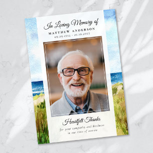 Beach Ocean Photo Keepsake Funeral Memorial Thank You Card