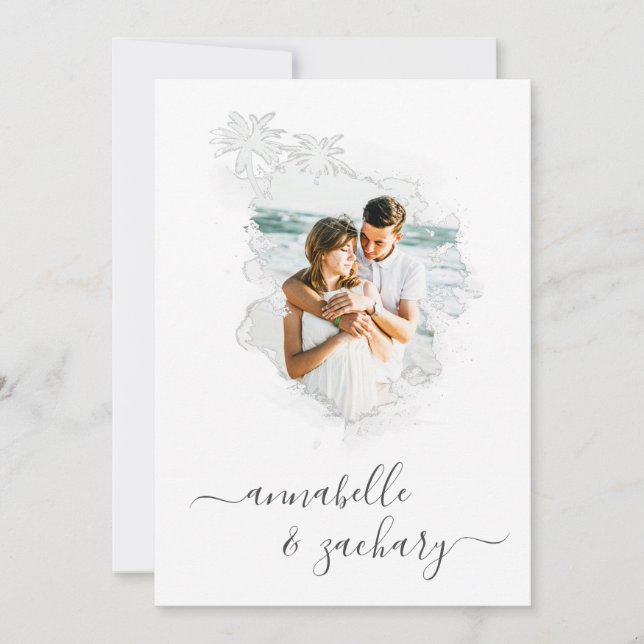 ~* Beach Ocean PHOTO + RSVP +  QR AR6 Wedding Invitation (Front)