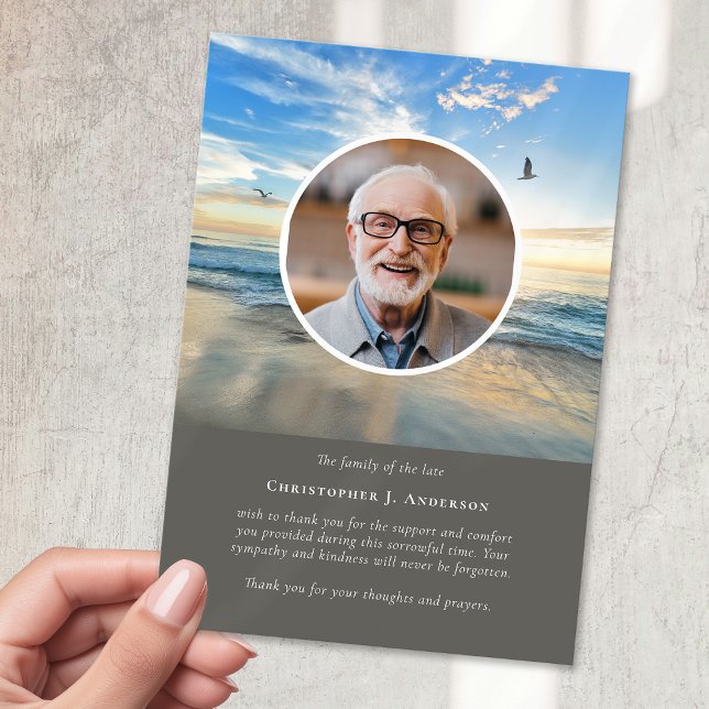 Beach Ocean Photo Sympathy Funeral Memorial Thank You Card (Creator Uploaded)