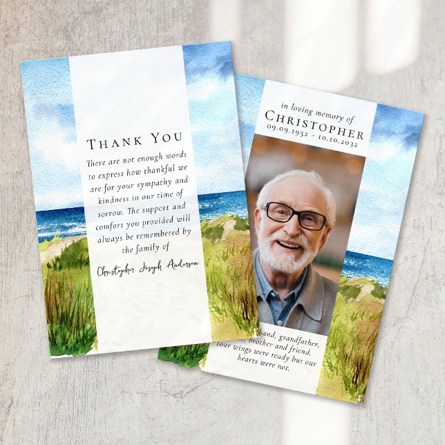 Beach Ocean Photo Sympathy Funeral Memorial Thank You Card (Creator Uploaded)