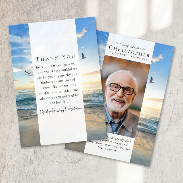 Beach Ocean Photo Sympathy Funeral Memorial Thank You Card (Creator Uploaded)