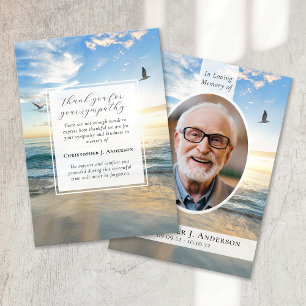 Beach Ocean Photo Sympathy Funeral Memorial Thank You Card