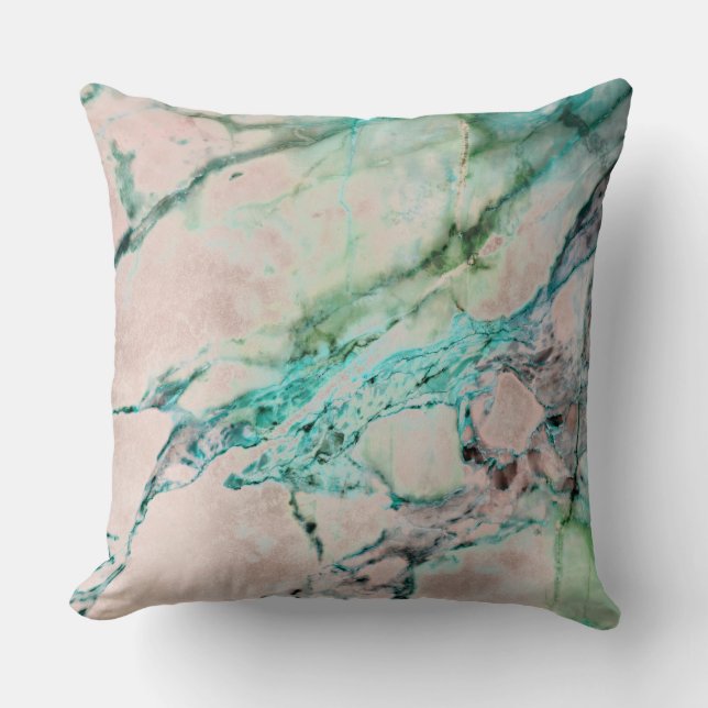 Beach Ocean Pink Rose Grey Mint Silver Gold Marble Cushion (Front)