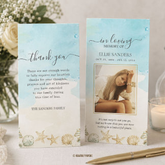 Beach Ocean Sand Shells Photo Funeral Memorial Thank You Card