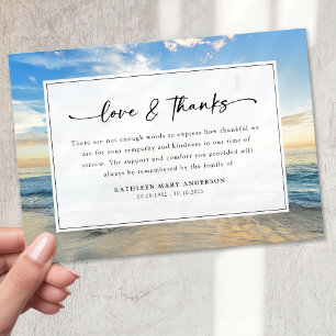 Beach Ocean Script Sympathy Funeral Thank You Card