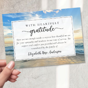 Beach Ocean Script Sympathy Funeral Thank You Card
