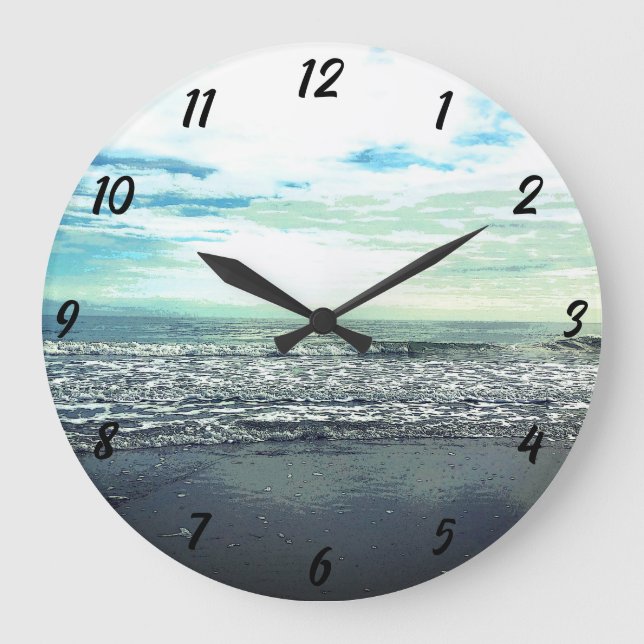 Beach Ocean Sea Abstract Blue Grey Artistic Modern Large Clock (Front)