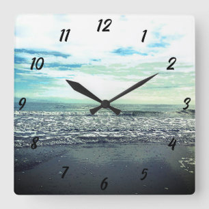 Beach Ocean Sea Abstract Blue Grey Artistic Trendy Square Wall Clock
