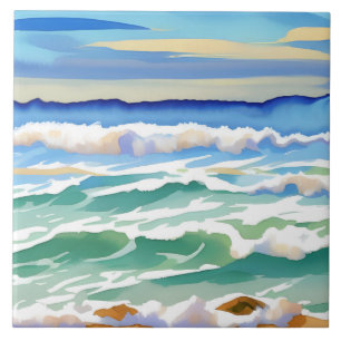 Beach Ocean Sea Design 300 Blue Green Ceramic Tile