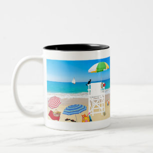 Beach Ocean Sea Lifeguard Guardian Parasols Two-Tone Coffee Mug