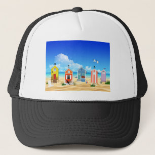 Beach Ocean Sea Sand Sun Landscape Huts Fishing. Trucker Hat