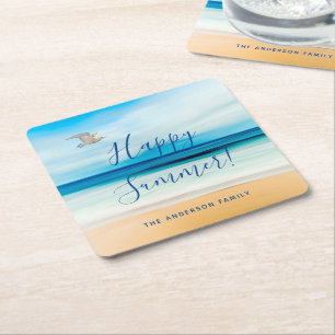Beach ocean sea tropical summer square paper coaster