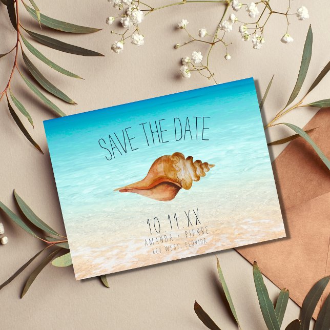 Beach Ocean Seashell Wedding Save the Dates Announcement Postcard (Creator Uploaded)
