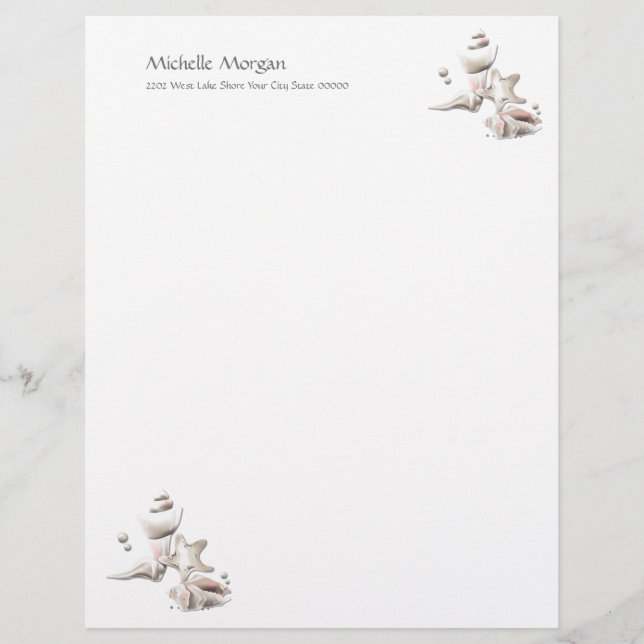 Beach Ocean Seashells Personalised Custom Letterhead (Front)