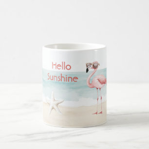 Beach Ocean Starfish Pink Flamingo Hello Sunshine Coffee Mug