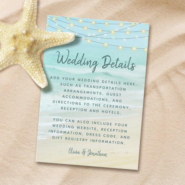 Beach Ocean String Lights Wedding Details Enclosure Card (Creator Uploaded)