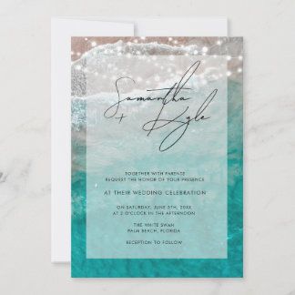 Beach Ocean String Lights Wedding Invitation