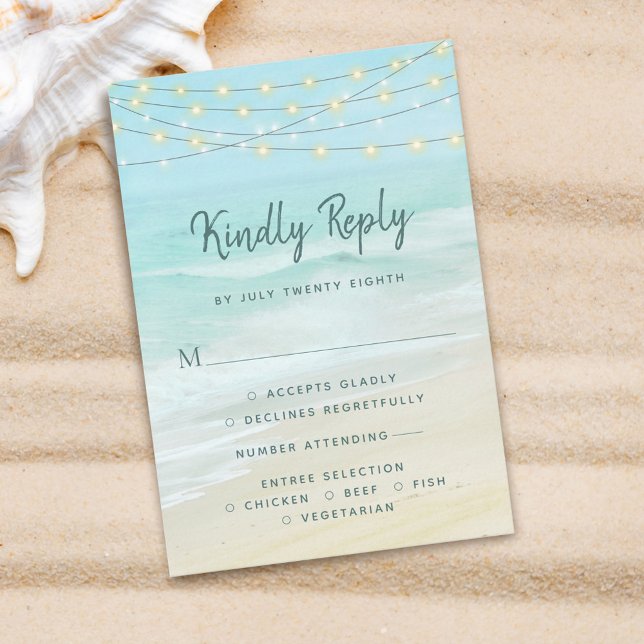 Beach Ocean String Lights Wedding with Menu RSVP  (Creator Uploaded)