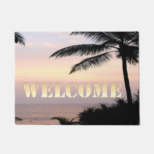 Beach, Ocean, Sunset, Palm ,Welcome Doormat