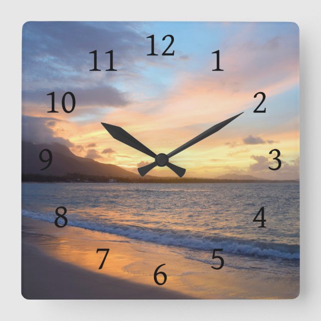 Beach ocean sunset Photo 110 Square Wall Clock (Front)