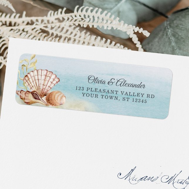 Beach Ocean Tropical Shells Wedding Return Address Label (Creator Uploaded)