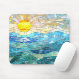 Beach Ocean Tropical Sunrise Stained Glass  Mouse Pad