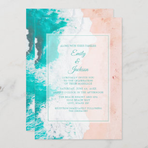 Beach Ocean Tropical Teal White Brown Wedding #1 Invitation