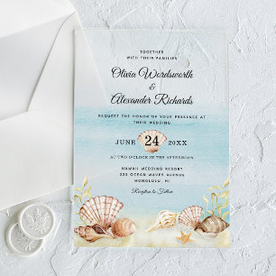 Beach Ocean Tropical Watercolor Wedding Acrylic Invitations